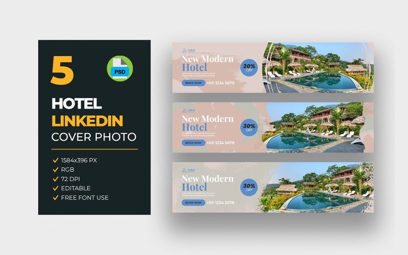 Modern Hotel LinkedIn Cover Photo Bundle Social Media