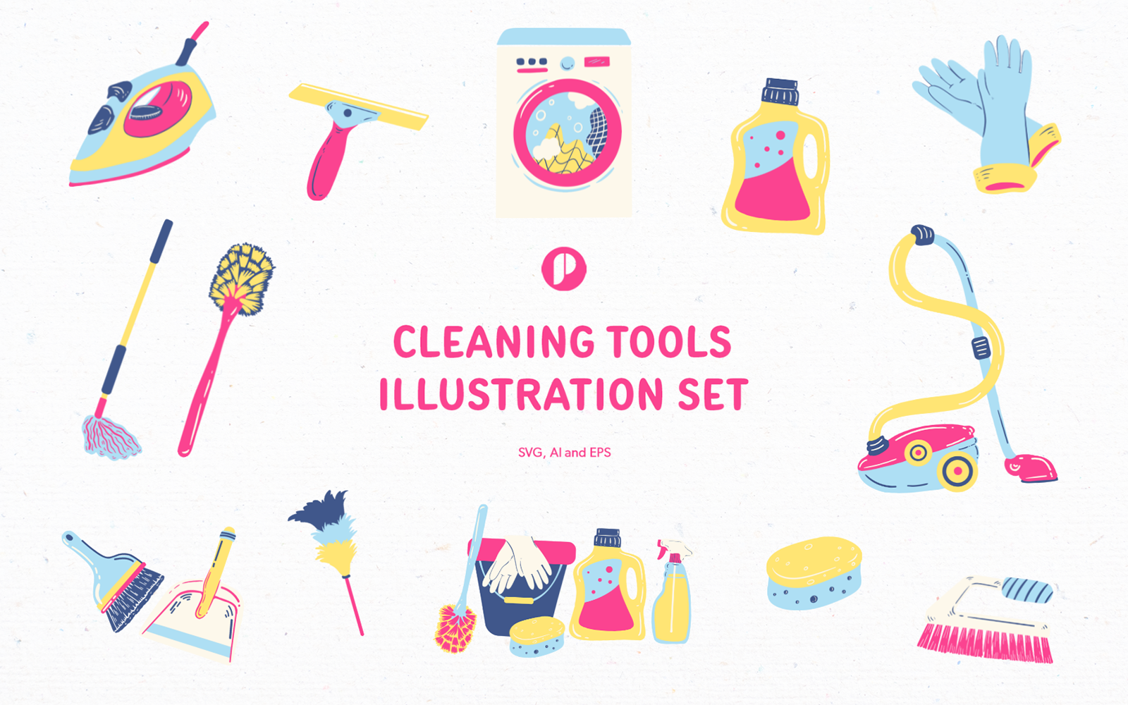 Fresh cleaning tools illustration set