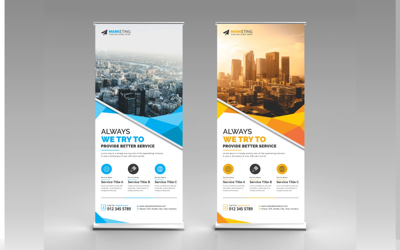 Blue and Yellow Corporate Roll Up Banner, X Banner, Standee, Pull Up Banner, Signage for Advertising Corporate Identity