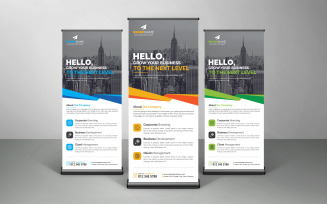 Blue, Yellow and Green Corporate Roll Up Banner, X Banner, Standee Template Design Layout