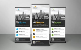 Blue, Yellow, Green Minimalist Simple Corporate Roll Up Banner, X Banner, Standee Template Design