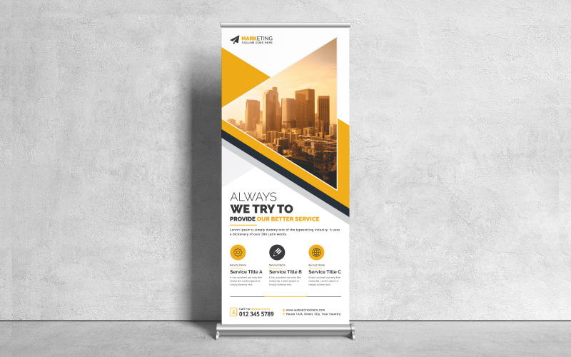 Corporate Roll Up Banner, X Banner, Standee, Pull Up Banner Design with Abstract Shape and Idea Corporate Identity