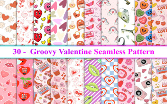 Groovy Valentine Seamless Pattern, Valentine Seamless Pattern