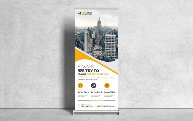Simple Minimalist Corporate Roll Up Banner, X Banner, Standee Template Design Sample Example Corporate Identity