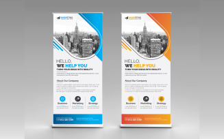 Blue and Orange Colorful Creative Corporate Roll Up Banner, X Banner, Standee, Pull Up Banner Design