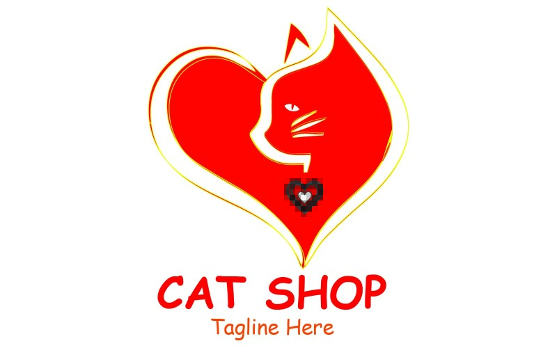 Heart Shaped Cat Shop Logo Logo Template