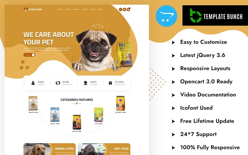 Petsfluent - Responsive OpenCart Theme for eCommerce OpenCart Template