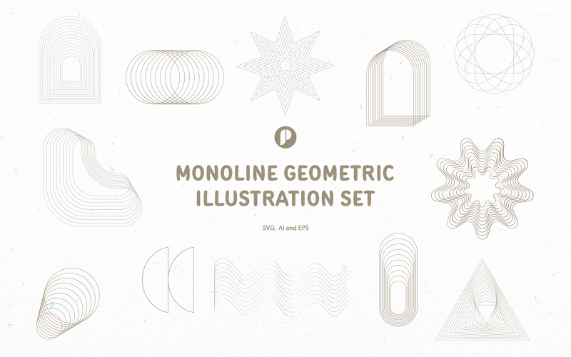 Beige monoline geometric illustration set Illustration