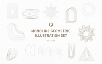 Beige monoline geometric illustration set