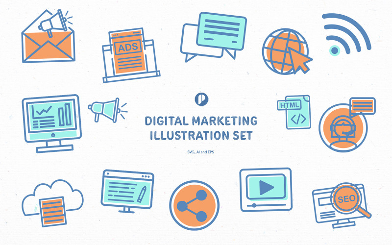 Simple flat digital marketing illustration set Illustration