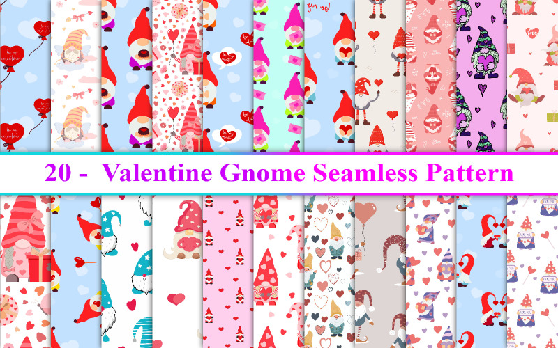 Valentine Gnome Seamless Pattern, Valentine Seamless Pattern