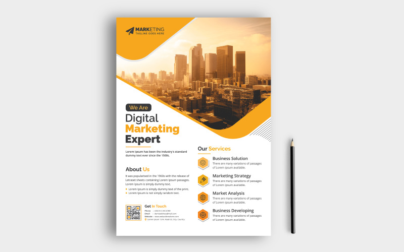 Creative Corporate Business Flyer Leaflet Design Template with Blue, Yellow and Green Color Concept Corporate Identity