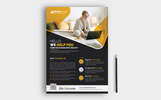 Blue, Yellow and Green Corporate Business Flyer Leaflet Template Design with Black Background