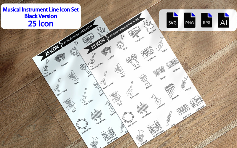 Premium Musical Instrument Line Icon Set