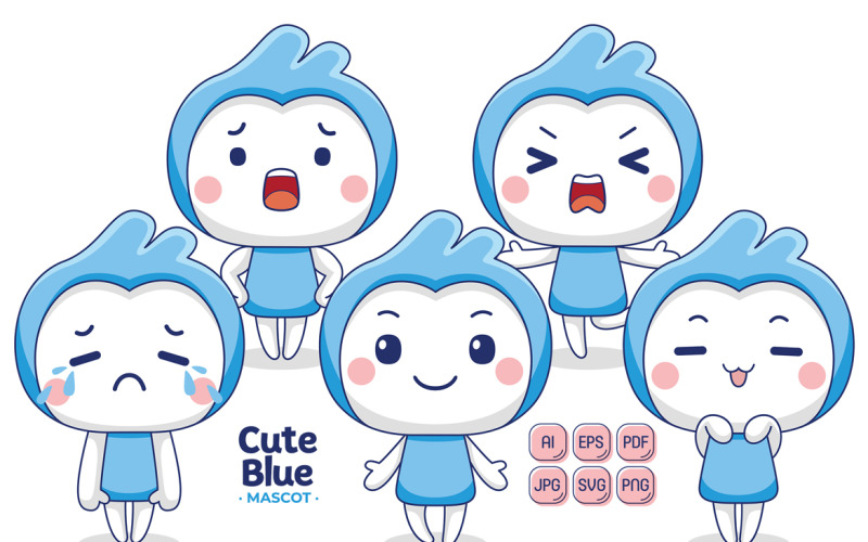 Cute Blue Mascot Character Vector Illustration Vector Graphic