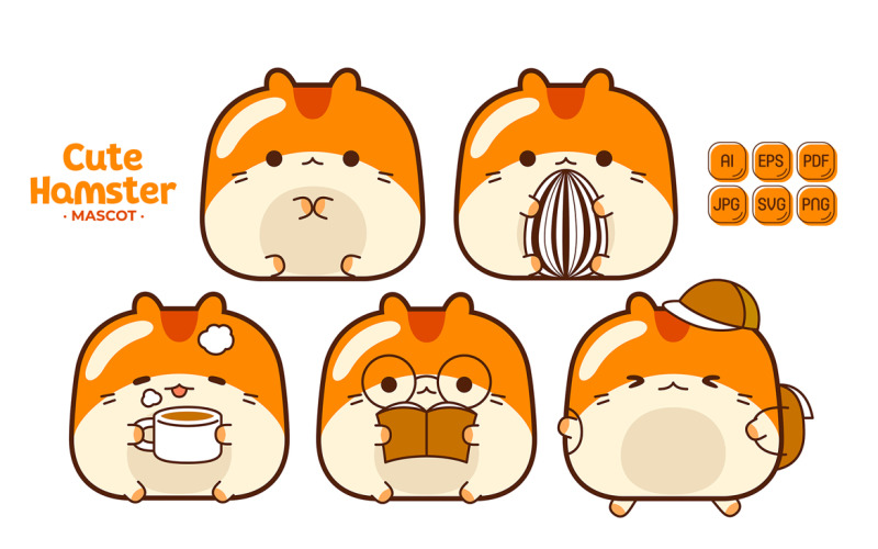 Cute Hamster Mascot Character Vector Pack #01 Vector Graphic