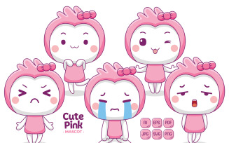 Cute Pink Mascot Character Vector Illustration
