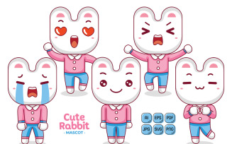 Cute Rabbit Mascot Character Vector Illustration