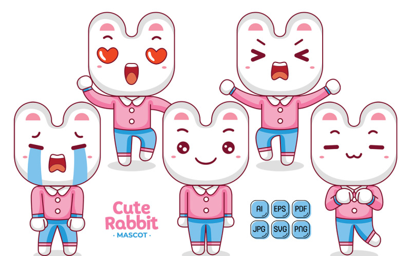 Cute Rabbit Mascot Character Vector Illustration Vector Graphic