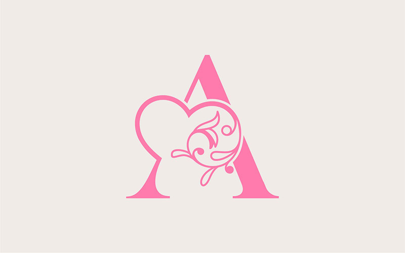 Heart Rose Gold Beauty Letter A Logo Template