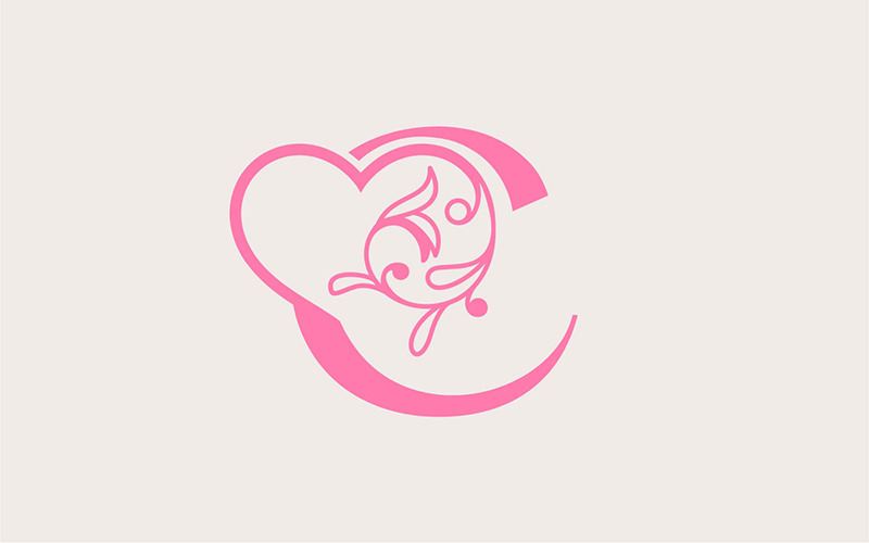 Heart Rose Gold Beauty Letter C Logo Template