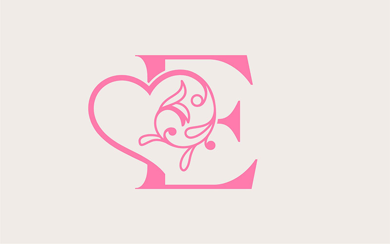 Heart Rose Gold Beauty Letter E Logo Template