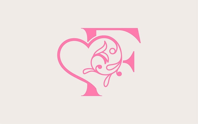 Heart Rose Gold Beauty Letter F Logo Template