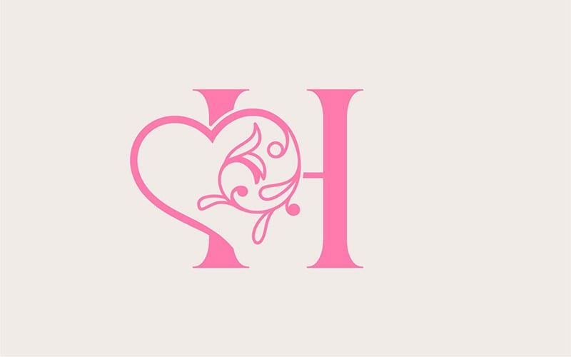 Heart Rose Gold Beauty Letter H Logo Template