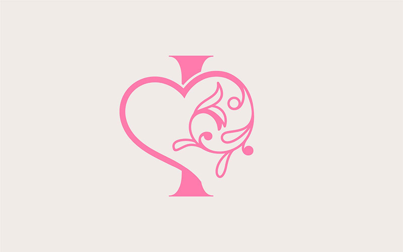 Heart Rose Gold Beauty Letter I Logo Template