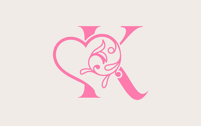 Heart Rose Gold Beauty Letter K Logo Template