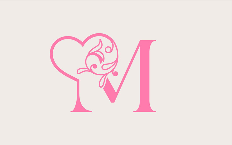 Heart Rose Gold Beauty Letter M Logo Template
