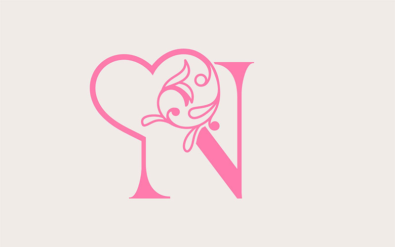 Heart Rose Gold Beauty Letter N Logo Template