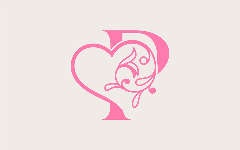Heart Rose Gold Beauty Letter P Logo Template