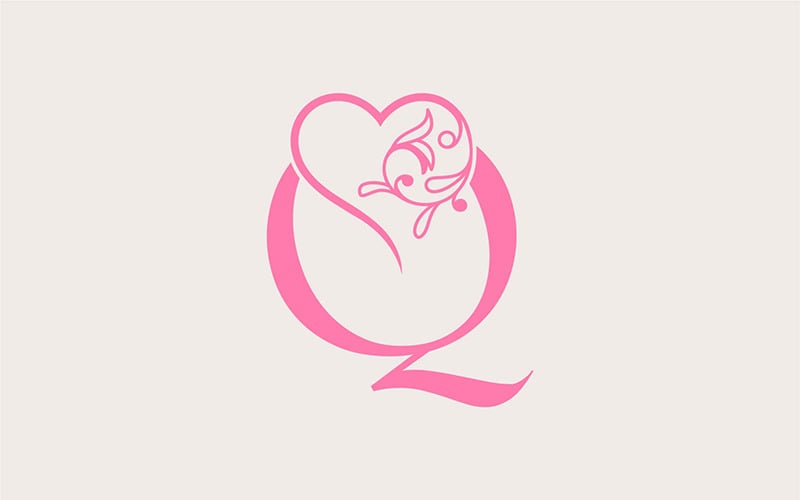 Heart Rose Gold Beauty Letter Q Logo Template