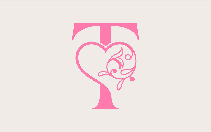 Heart Rose Gold Beauty Letter T Logo Template