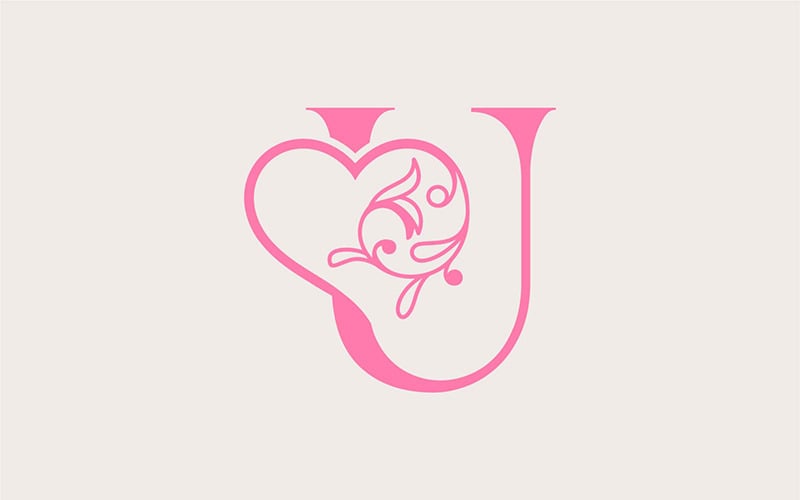 Heart Rose Gold Beauty Letter U Logo Template