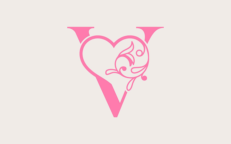 Heart Rose Gold Beauty Letter V Logo Template