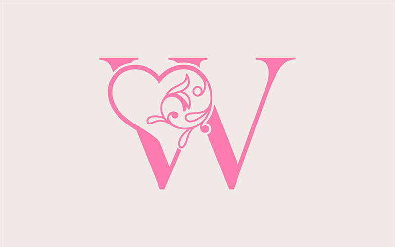 Heart Rose Gold Beauty Letter W Logo Template