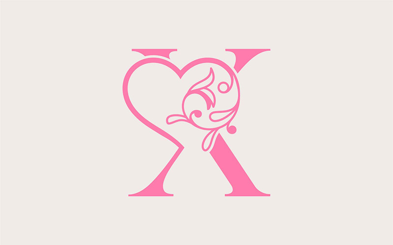 Heart Rose Gold Beauty Letter X Logo Template