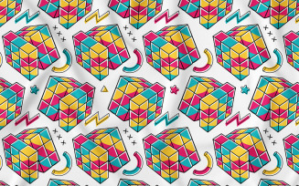 Puzzle Cube (90's Vibe) Seamless Pattern Vector
