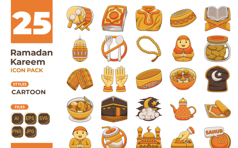 Ramadan Kareem Icon Pack (Cartoon Style) Icon Set