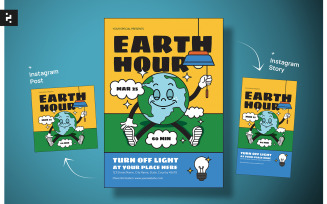 Retro Groovy Earth Hour Flyer