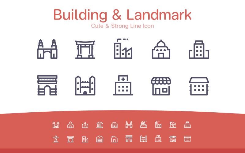 Building & Landmark Cute Line icon Icon Set