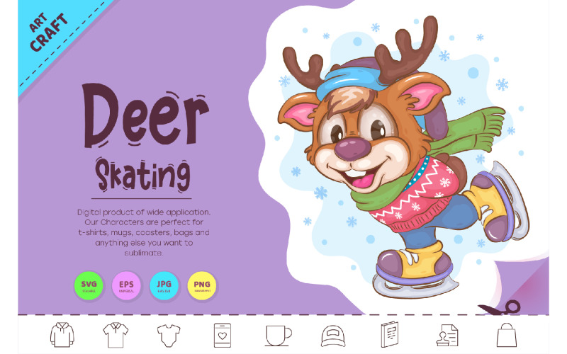 Cartoon Deer Skating. Clipart. Vector Graphic
