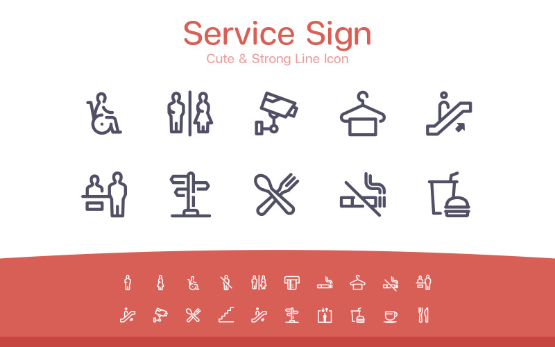 Service & Sign Cute Line icon Icon Set