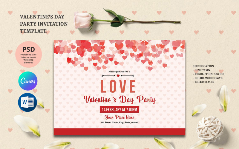 Valentines Party Invitation Flyer. Word, Psd & Canva Corporate Identity