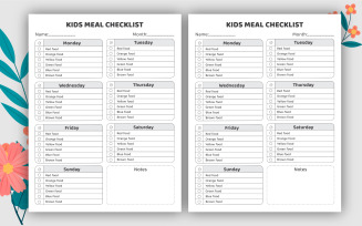 Kids Meal Planner Checklist Logbook Kdp Template