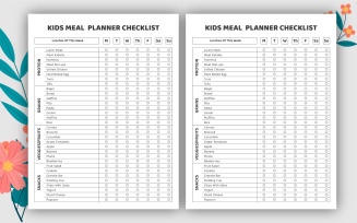 Kids Meal Planner Checklist Logbook