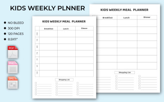 Kids Weekly Meal Planner Logbook Template