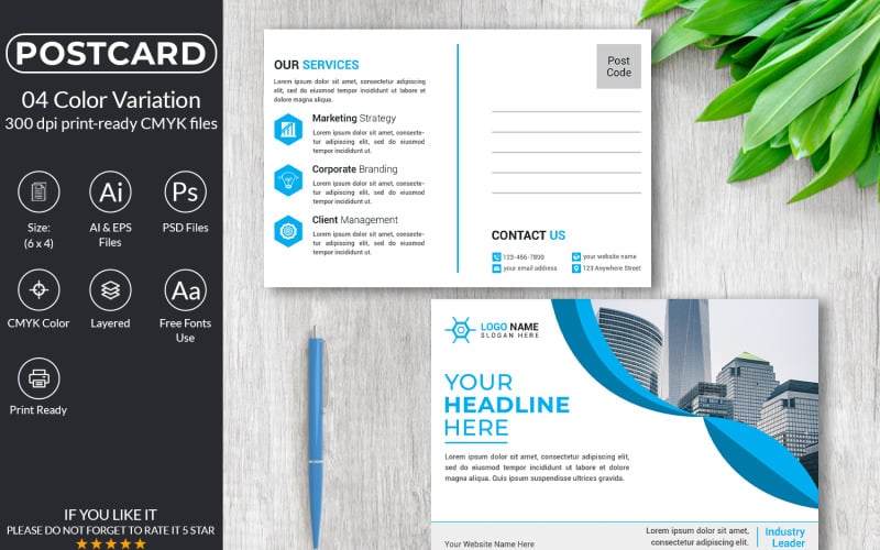 Modern Postcard Design Template Corporate Identity